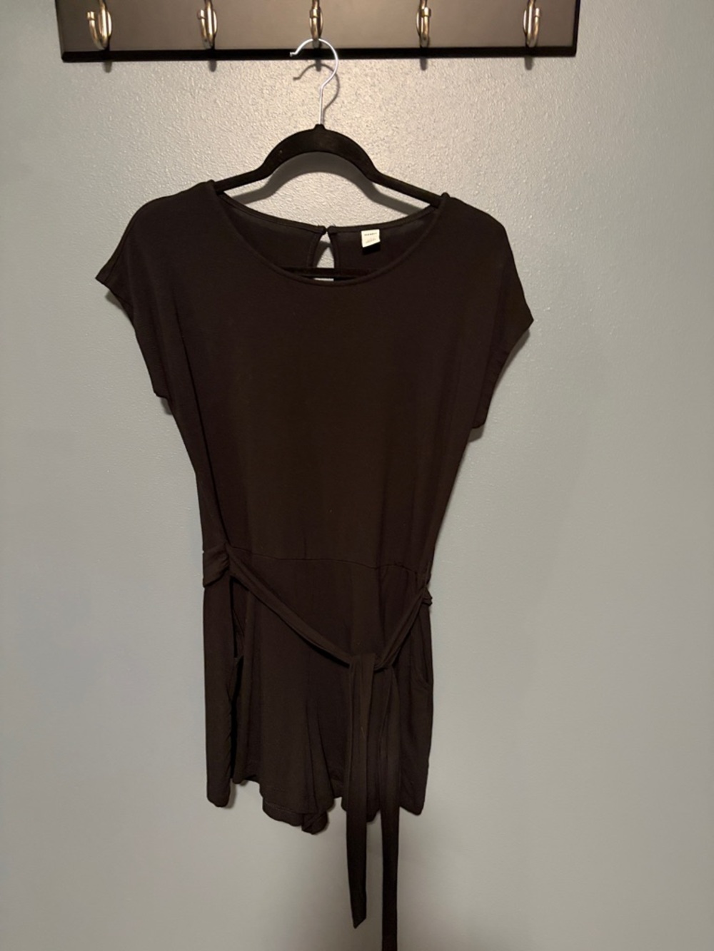 Old Navy Black Short Sleeve Romper with Waist Tie